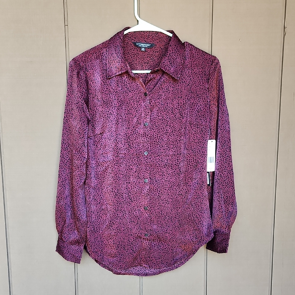 Liverpool Los Angeles Leapord Print Button Up Longsleeve Shirt. Womens XS